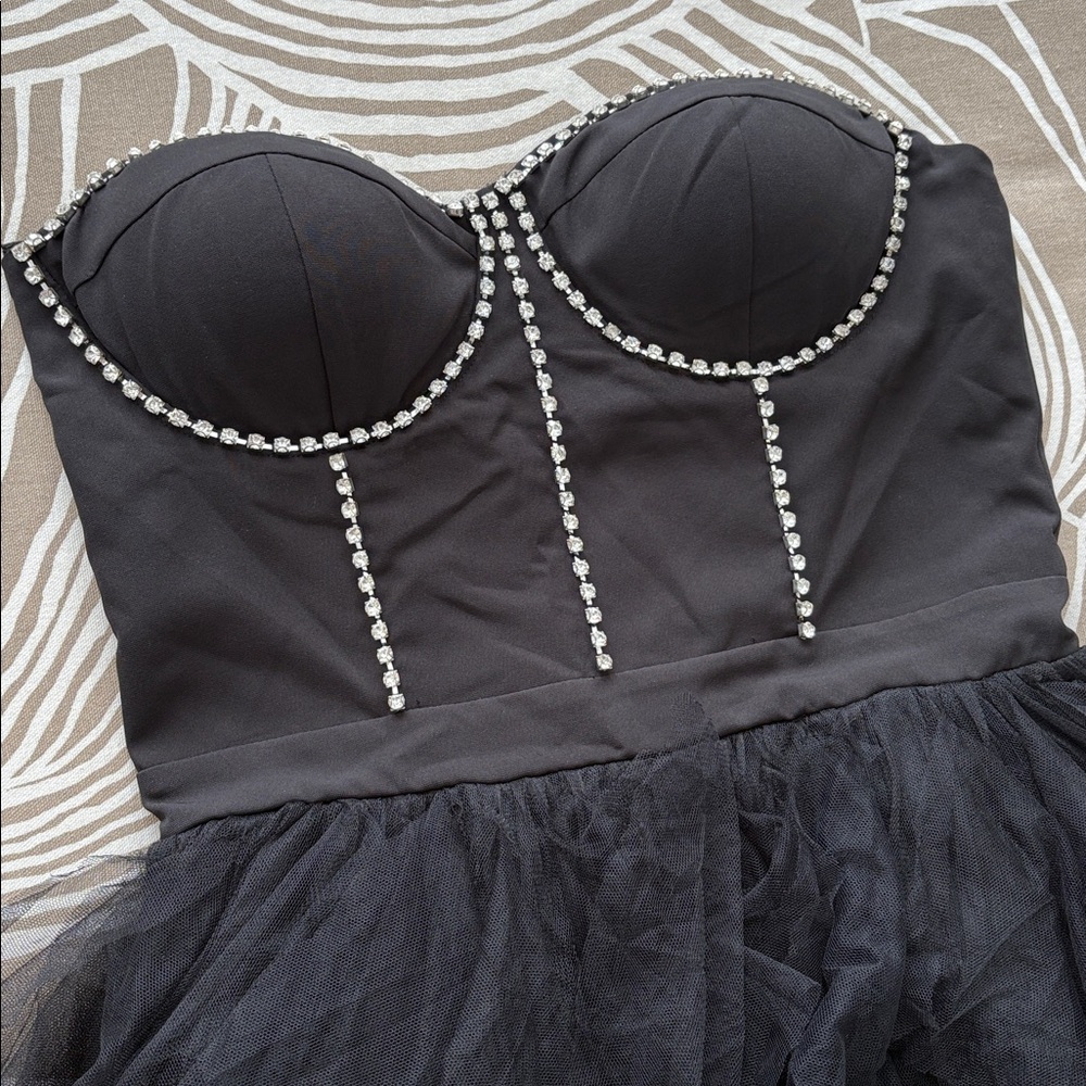 BLITHE LA black strapless tulle dress with rhinestones - Picture 2 of 12